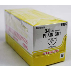 J & J Healthcare Systems Absorbable Suture with Needle Plain Gut X-1 1/2 Circle Reverse Cutting Needle Size 3 - 0