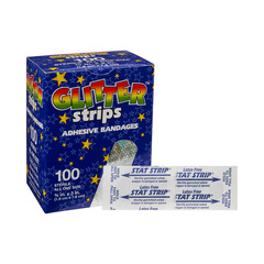 MON256700CS - Dukal - Adhesive Strip Glitter Stat Strip 3/4 x 3" Plastic Rectangle Kid Design (Glitter Strips) Sterile, 1200 EA/CS