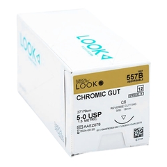 Surgical Specialties Suture with Needle LOOK&reg; Absorbable Uncoated Undyed Suture Chromic Gut Size 5-0 27 Inch Suture 1-Needle 18 mm Length 3/8 Circle Reverse Cutting Needle, 12/BX