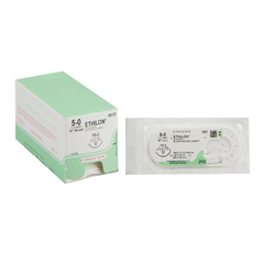 J & J Healthcare Systems Nonabsorbable Suture with Needle Ethilon™ Nylon FS-2 3/8 Circle Reverse Cutting Needle Size 5 - 0 Monofilament