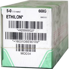 J & J Healthcare Systems Nonabsorbable Suture with Needle Ethilon™ Nylon C-2 3/8 Circle Reverse Cutting Needle Size 5 - 0 Monofilament