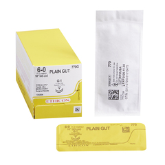 J & J Healthcare Systems Absorbable Suture with Needle Plain Gut G-1 3/8 Circle Precision Reverse Cutting Needle Size 6 - 0