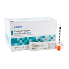 MON629839BX - McKesson - Insulin Syringe with Needle 1 mL 28 Gauge 1/2 Inch Attached Needle Without Safety, 100/BX