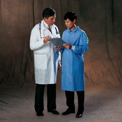 Halyard Lab Coat Basic White Large Knee Length 3-Layer SMS Disposable, 1 Each