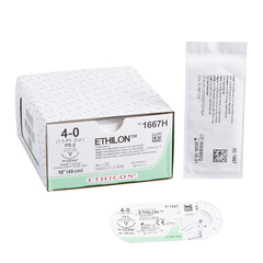 J & J Healthcare Systems Nonabsorbable Suture with Needle Ethilon™ Nylon PS-2 3/8 Circle Precision Reverse Cutting Needle Size 4 - 0 Monofilament
