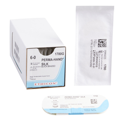 J & J Healthcare Systems Nonabsorbable Suture with Needle Perma-Hand™ Silk S-14 1/4 Circle Spatula Needle Size 6 - 0 Braided