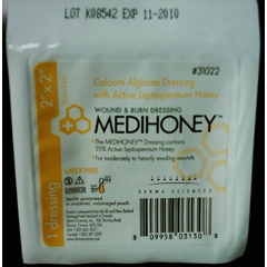 MON683998CS - Derma Sciences - Calcium Alginate Dressing MEDIHONEY 2 x 2 Square Calcium Alginate /Active Leptospermum Honey Sterile