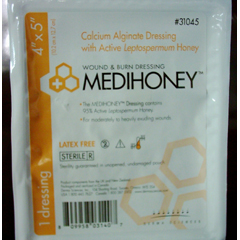 MON702990BX - Derma Sciences - Calcium Alginate Dressing MEDIHONEY 4 x 5 Rectangle Calcium Alginate /Active Leptospermum Honey Sterile
