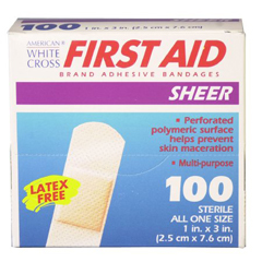 MON97285BX - Dukal - Adhesive Strip American® White Cross First Aid 1 x 3 Plastic Rectangle Sheer Sterile, 1200/BX