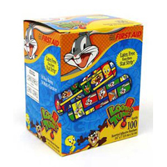 MON557630CS - Dukal - Adhesive Strip Stat Strip® .75 x 3 Plastic Rectangle Kid Design (Looney Tunes / Bugs and Daffy) Sterile, 1200/CS