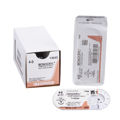 J & J Healthcare Systems Absorbable Suture with Needle Monocryl™ Poliglecaprone P-3 3/8 Circle Precision Reverse Cutting Needle Size 4 - 0 Monofilament