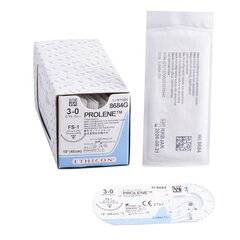 J & J Healthcare Systems Nonabsorbable Suture with Needle Prolene Polypropylene FS-1 3/8 Circle Reverse Cutting Needle Size 3 - 0 Monofilament, 12 per Box