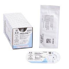 J & J Healthcare Systems suture with needle Prolene Nonabsorbable Uncoated Blue Suture Monofilament Polypropylene Suture Size 6-0 18 Inch Suture 1-Needle Size 6 - 0 3/8 Circle Precision Point - Reverse Cutting Needle, 12/DZ