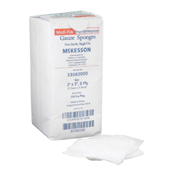 MON446030CS - McKesson - Sponge Dressing Medi-Pak Performance Cotton Gauze 8-Ply 3 x 3 Square