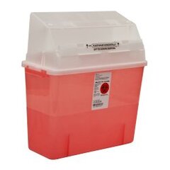 Cardinal Health Sharps Container GatorGuard In-Room 8-3/4 H X 12-1/4 W X 12-1/4 D Inch 2 Gallon Translucent Red Base / Clear Lid Horizontal Entry, 1/EA