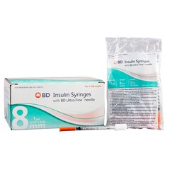 BD Insulin Syringe with Needle Ultra-Fine™ 1 mL 31 Gauge 5/16 Inch Attached Needle Without Safety, 100/BX