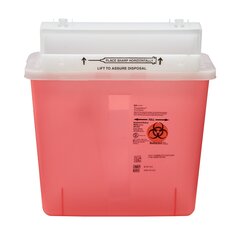 Cardinal Health SharpSafety™ Safety In Room Sharps Container Counterbalance Lid, Transparent Red 5 Quart