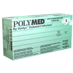 Ventyv Exam Glove Polymed&reg; NonSterile Ivory Powder Free Latex Ambidextrous Fully Textured Not Chemo Approved Small, 100/BX