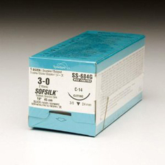 Covidien Nonabsorbable Suture with Needle Sofsilk™ Silk C-14 3/8 Circle Reverse Cutting Needle Size 3 - 0 Braided