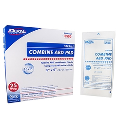 MON360305CS - Dukal - Abdominal Pad Nonwoven Cellulose 1-Ply 5 x 9" Rectangle Sterile, 400 EA/CS