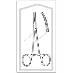 Sklar Mosquito Forceps Econo™ Halsted 5 Inch Length Floor Grade Pakistan Stainless Steel Sterile Ratchet Lock Finger Ring Handle Curved Serrated Tip