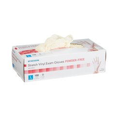McKesson Exam Glove NonSterile Ivory Powder Free Stretch Vinyl Ambidextrous Smooth Not Chemo Approved Large, 100 EA/BX