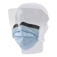 Aspen Surgical Products Surgical Mask with Eye Shield FluidGard&reg; Anti-fog Film Pleated Tie Closure One Size Fits Most Blue Diamond NonSterile ASTM Level 3 Adult, 100/CS