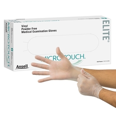 Ansell Exam Glove Micro-Touch Elite Large NonSterile Stretch Vinyl Standard Cuff Length Smooth Ivory Not Rated, 100 EA/BX