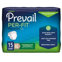 First Quality Adult Incontinent Brief Prevail&reg; Per-Fit&reg; Tab Closure X-Large Disposable Heavy Absorbency, 15EA/PK