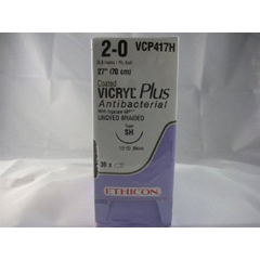 J & J Healthcare Systems Absorbable Antibacterial Suture with Needle Coated Vicryl™ Plus Polyglactin 910 with Irgacare MP Antibacterial Suture SH 1/2 Circle Taper Point Needle Size 2 - 0 Braided