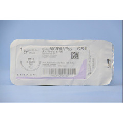 J & J Healthcare Systems Absorbable Antibacterial Suture with Needle Coated Vicryl™ Plus Polyglactin 910 CT-1 1/2 Circle Taper Point Needle Size 1 Braided, 36/BX