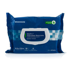 MON499965CS - McKesson - StayDry® Disposable Washcloths with Aloe, 50-Sheet Soft-Packs, 12PK/CS