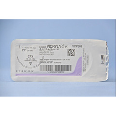 J & J Healthcare Systems Absorbable Antibacterial Suture with Needle Coated Vicryl™ Plus Polyglactin 910 with Irgacare MP Antibacterial Suture CPX 1/2 Circle Reverse Cutting Needle Size 1 Braided, 36/BX