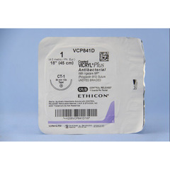 J & J Healthcare Systems Absorbable Antibacterial Suture with Needle Coated Vicryl™ Plus Polyglactin 910 with Irgacare MP Antibacterial Suture CT-1 1/2 Circle Taper Point Needle Size 1 Braided