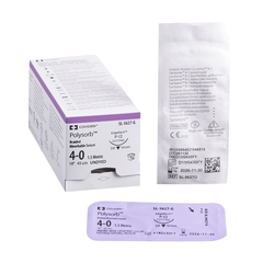 Covidien Suture with Needle Polysorb Absorbable Undyed Braided Polyester Size 4 - 0 18 Inch Suture 1-Needle 19 mm Length 3/8 Circle Reverse Cutting Needle, 12/BX