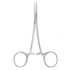 McKesson Hemostatic Forceps Argent™ Hartmann-Mosquito 3-1/2 Inch Length Surgical Grade Stainless Steel NonSterile Ratchet Lock Finger Ring Handle Curved