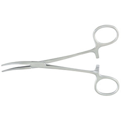 McKesson Hemostatic Forceps Argent™ Kelly 5-1/2 Inch Length Surgical Grade Stainless Steel NonSterile Ratchet Lock Finger Ring Handle Curved