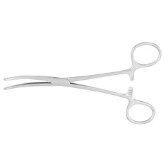 McKesson Hemostatic Forceps Argent Rochester-Pean 6-1/4 Inch Length Surgical Grade Stainless Steel NonSterile Ratchet Lock Finger Ring Handle Curved, 1/EA