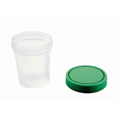 Amsino International Specimen Container AMSure Plastic 120 mL (4 oz.) Screw Cap Patient Information Poly Bagged Sterile / Sterile Inside Only, 100 EA/CS