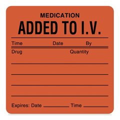 United Ad Label Pre-Printed Label UAL Advisory Label Fluorescent Red Paper Added To I/V. Tme_Date_By_ Black Medication Name 2-1/2 X 2-1/2 Inch, 1 Roll