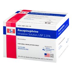Nephron Pharmaceutical Inhalation Solution Racepinephrine 2.25% Bronchodilator Solution Vial 0.5 ml, 30 EA/CT