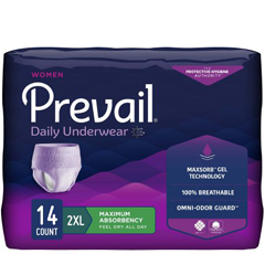 MON1126187CS - First Quality - Prevail® Womens Daily Pull-On Incontinence Underwear, 2XL, 56/CS