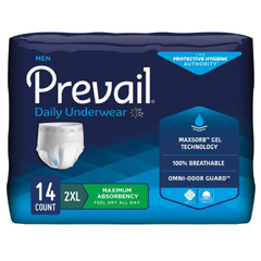 MON1131098CS - First Quality - Prevail® Mens Daily Pull-On Incontinence Underwear, 2XL, 56/CS