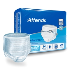Attends Unisex Adult Absorbent Underwear, Pull On with Tear Away Seams, Medium, Disposable, Moderate Absorbency
