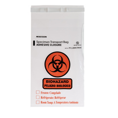 McKesson Specimen Transport Bag with Document Pouch McKesson 6 X 10 Inch Adhesive Closure Biohazard Symbol / Storage Instructions NonSterile, 10/CS