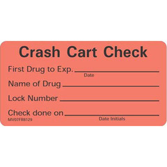Precision Dynamic Pre-Printed Label Barkley&reg; Auxiliary Label Red Crash Cart Check First Drug To Exp Name Of Drug Lock Number Check Done On Black Communication Label 1-1/2 X 2-15/16 Inch, 1/RL