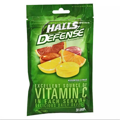 Cadbury Adams Vitamin C Supplement Halls&reg; Defense Ascorbic Acid 60 mg Strength Lozenge 30 per Bag Citrus Flavor