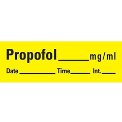Precision Dynamic Drug Label Barkley Anesthesia Label Tape Propofol_mg/mL Date_Time_Int_ Yellow 1/2 X 1-1/2 Inch, 1/RL