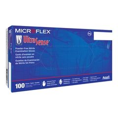 Microflex Medical Exam Glove Ultrasense Medium NonSterile Nitrile Standard Cuff Length Textured Fingertips Blue Not Chemo Approved, 10/CS