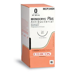 J & J Healthcare Systems Absorbable Antibacterial Suture with Needle Monocryl™ Plus Poliglecaprone 25 with Irgacare MP Antibacterial Suture PS-2 3/8 Circle Precision Reverse Cutting Needle Size 4 - 0